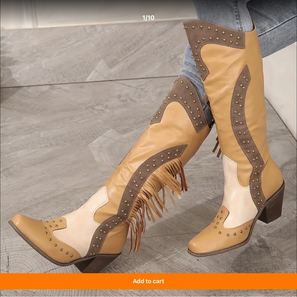 Beautiful Western Cowgirl Boots with mixed colors. Tan fringe - Picture 6 of 6